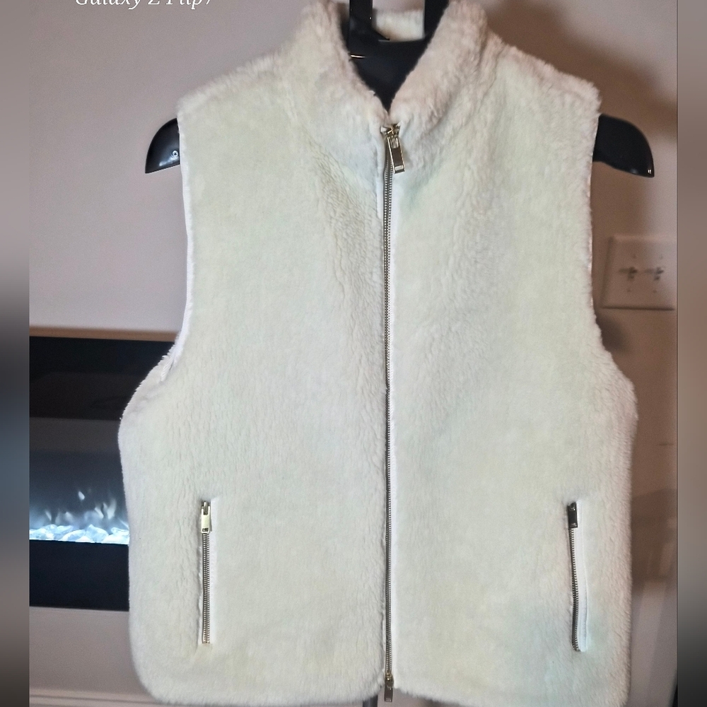 J. Crew Luxe Faux Fur Zip-Up Vest - Cream/Ivory - Size XL
